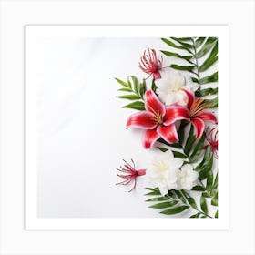 Lily Flowers On White Background Art Print