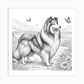 Line Art Collie dog 3 Art Print