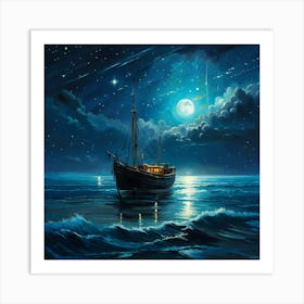 Ship At Night Art Print