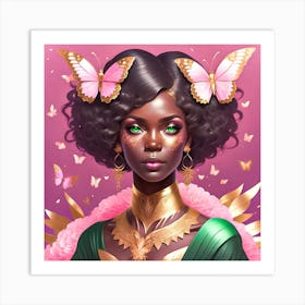 Black Woman With Butterflies Art Print