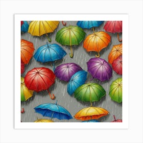 Umbrellas In The Rain 1 Art Print