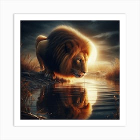 Lion In Water 1 Art Print