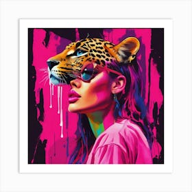 Girl With Leopard Head Art Print