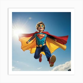 A Dynamic Superhero Costume Clad Business Leader Soaring Through A Bright Summer Sky Their Cape Rip Art Print