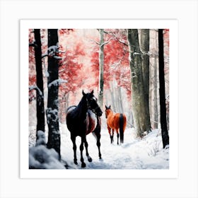 Ein Fuchsfarbenes Pferd Und Ein Schwarzer Hund In Art Print