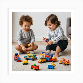 Two Children Playing With Toy Cars Art Print