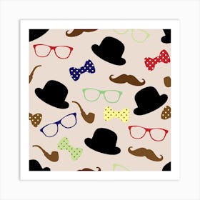 Moustache Hat Bowler Bowler Hat Art Print