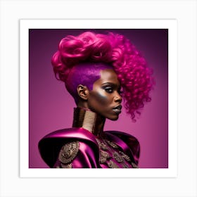 Portrait Of A Black Woman With Pink Hair Art Print