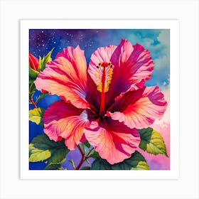 Hibiscus Flower At Night Art Print
