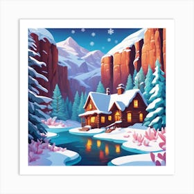 Winter Cabin In The Mountains Art Print