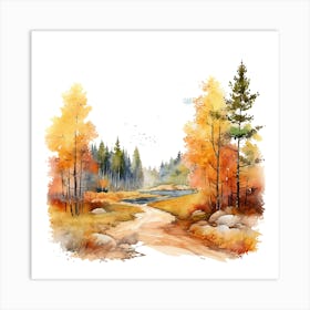 Watercolor Autumn Landscape Watercolor Painting 3 Art Print