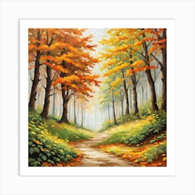 Forest In Autumn In Minimalist Style Square Composition 186 Art Print