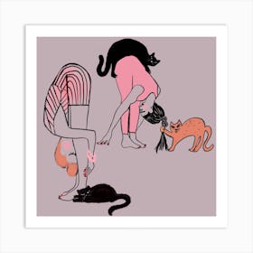 Yoga With Cats Square Art Print