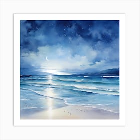 AI Tranquility in Twilight: Moonlit Oceans Art Print