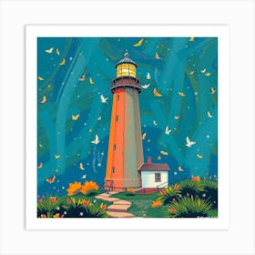 Lighthouse At Night 7 Art Print