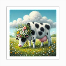 Cow With Flowers 2 Art Print