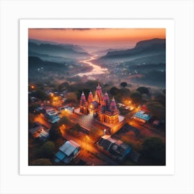 Sunrise Over Hindu Temple Art Print