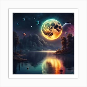 Planets Over Lake at Night Art Print