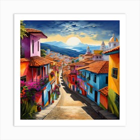 Colorful Street In Colombia Art Print