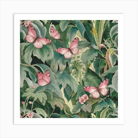 William Morris Print Pink Butterfly Botanical 6 Art Print