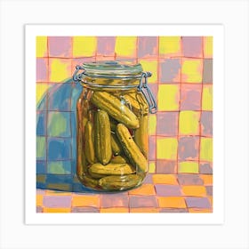 Pickles In A Jar Checkerboard Background 1 Art Print
