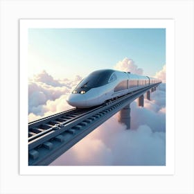 Advanced Magnetic Train Gliding Over Futuristic Tracks Through The Clouds 1 Art Print