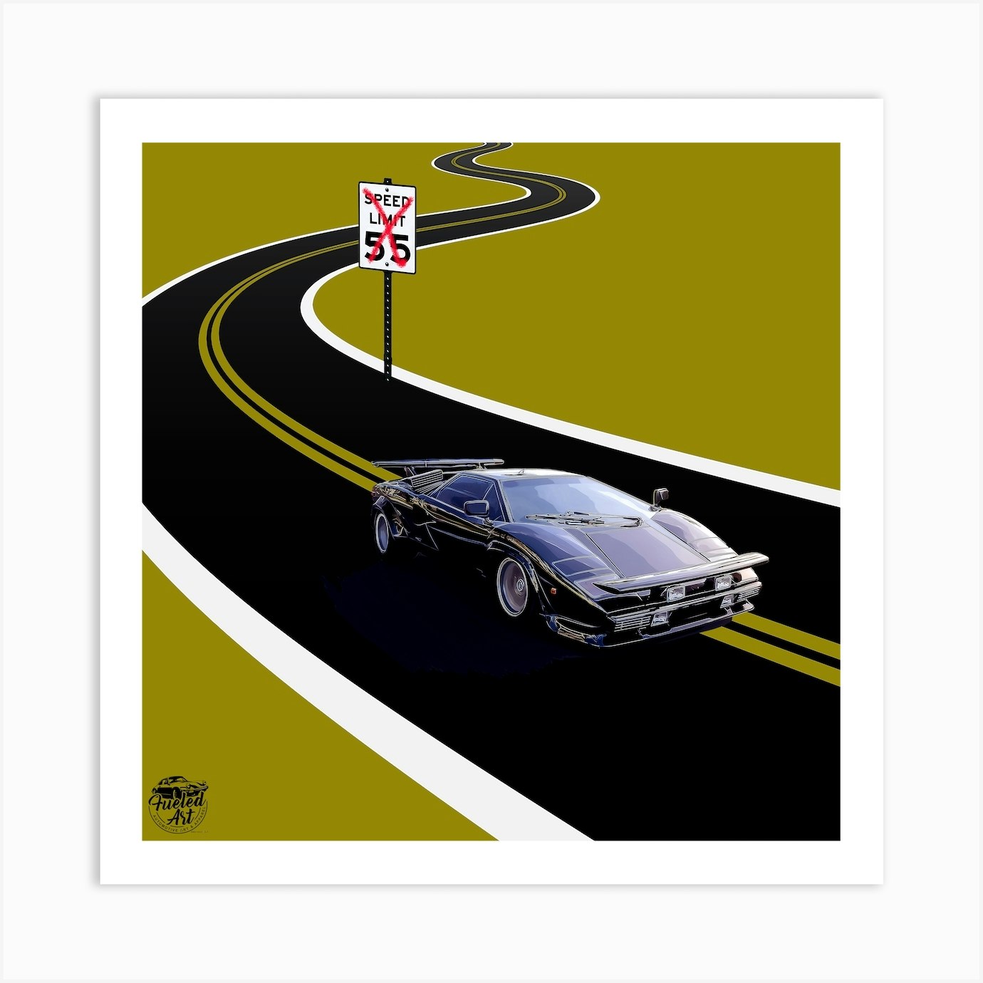 Lamborghini Countach Cannonball Run Movie Film Classic Car Supercar Square  Art Print by Fueled Art - Fy