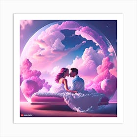 Couple Kissing In The Clouds 2 Art Print