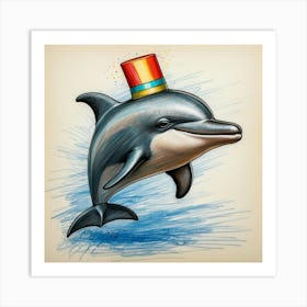 Dolphin With A Hat Art Print