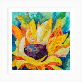 Sunny Sunflower Collage Paint Square Art Print