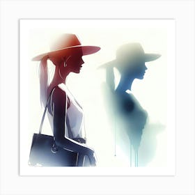 Silhouette Of Two Women Art Print