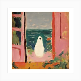 Open Window With A Ghost, Matisse Style, Spooky Halloween Square 4 Art Print