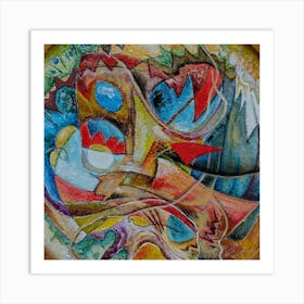 Abstract Wall Art with Blue & Red Art Print