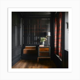 A Black Wall With A Black And White Tartan Wallpap (1) Art Print