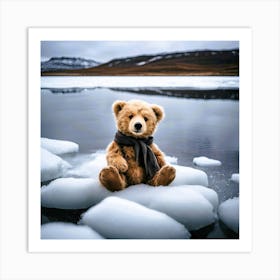 Peaceful Winter Teddy Bear In The Snow Art Print