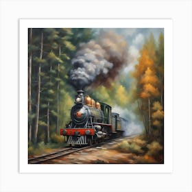 Steam Train In The Forest Art Print