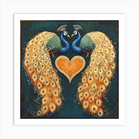 Baroque-Inspired Peacock Heart Design Background 4 Art Print