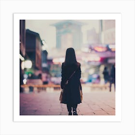 Woman Walking In The City At Night Art Print