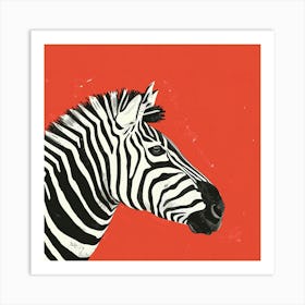 Animal Zebra On Red Background Art Print