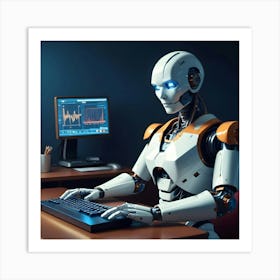 Robot Sitting At Desk Art Print