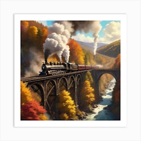 Albedobase Xl 1800s Steam Train Going In High Speed Over A Bri 0 Art Print