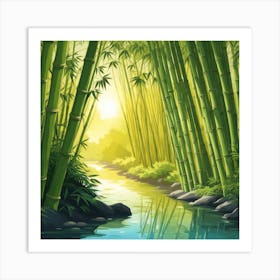 A Stream In A Bamboo Forest At Sun Rise Square Composition 146 Art Print