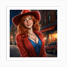 Woman In A Red Coat 1 Art Print