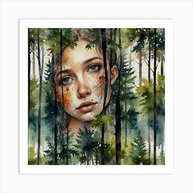 Girl In The Woods Art Print