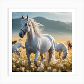 White Horses In The Field Art Print