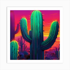 Cactus At Sunset Art Print