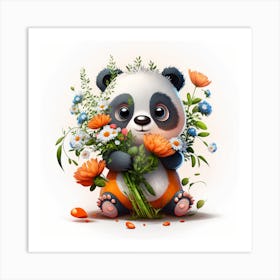 Panda Bear With Flowers Art Print