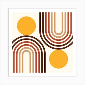Mid Century Modern Geometric in retro gold brown terracotta (Rainbow and Sun Abstract Design) 5 Art Print