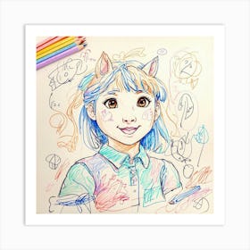 Drawing Of A Girl 2 Art Print