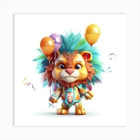 Lion With Balloons Art Print